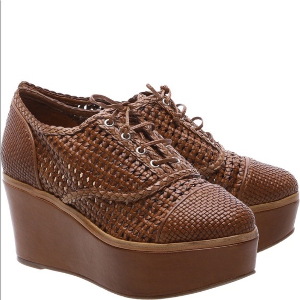 Schutz Melinna Saddle Brown Woven Platform Oxfords